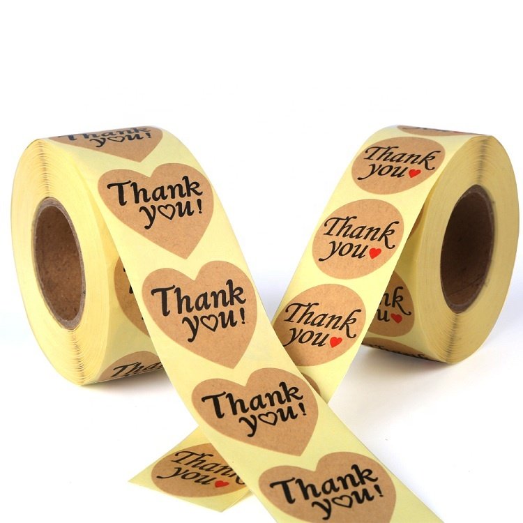 500pcs Roll Round Custom Printing 2 inch kraft paper Thank You Stickers