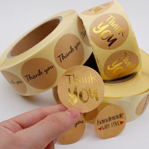 500pcs Roll Round Custom Printing 2 inch kraft paper Thank You Stickers