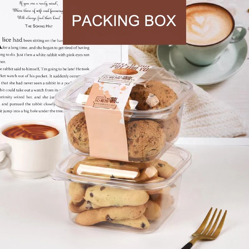Good Price Food Container For Salad 400ml Cookie Packaging PET Plastic Box with stickers