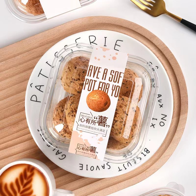 Good Price Food Container For Salad 400ml Cookie Packaging PET Plastic Box with stickers