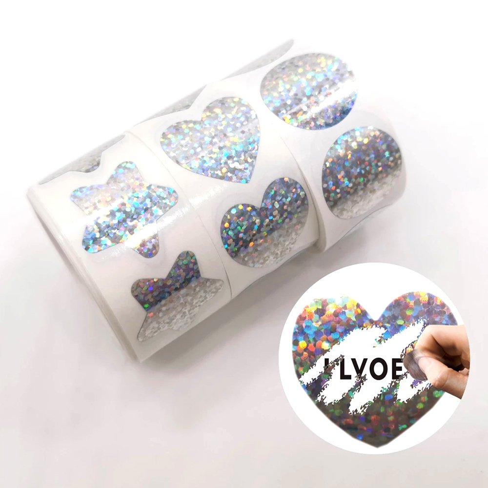 Custom Scratch-Off Stickers Label Roll Sheet Round Heart Square Rectangular Scratch Off Hologram Film Sticker