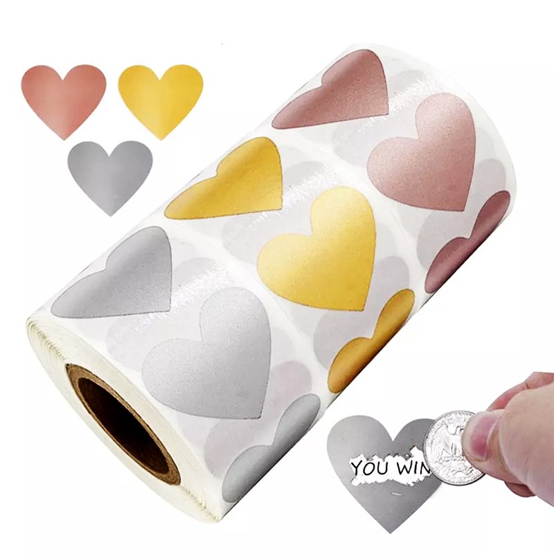 Custom Scratch-Off Stickers Label Roll Sheet Round Heart Square Rectangular Scratch Off Hologram Film Sticker