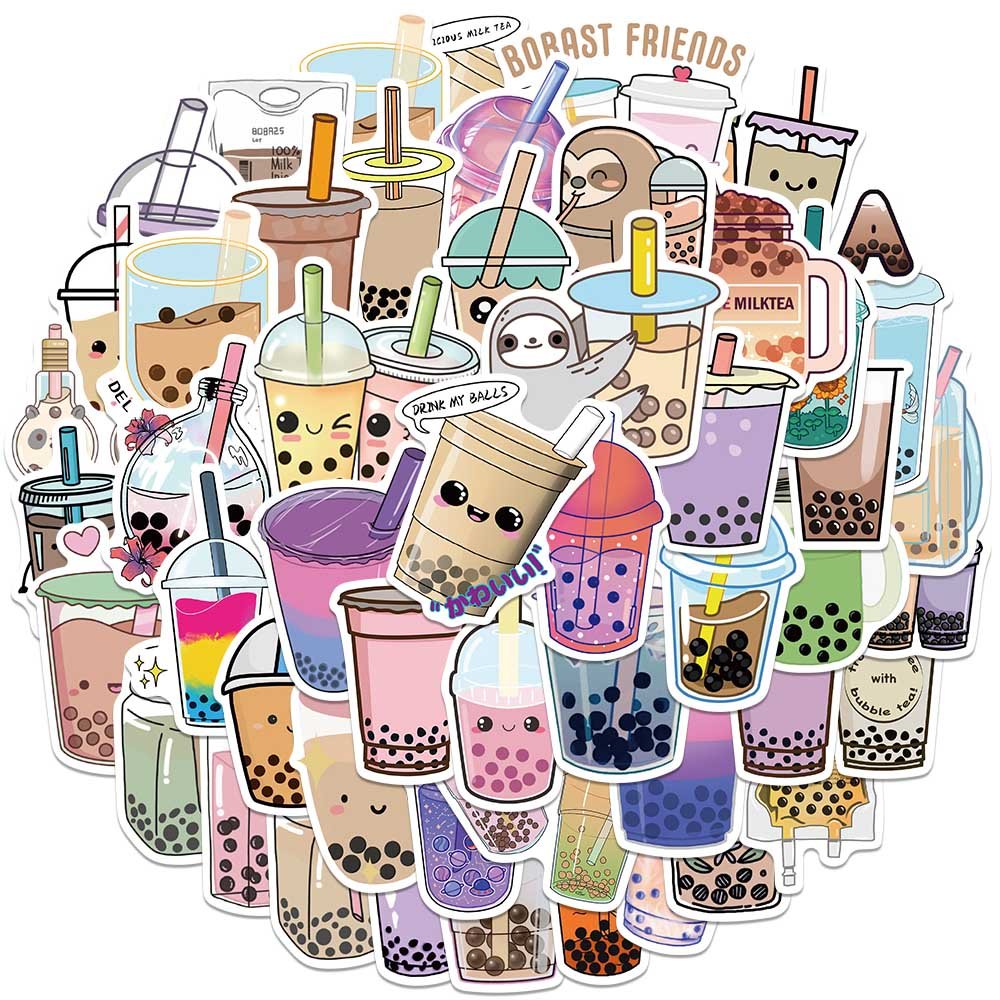 50pcs Cute Cartoon Pearl Milk Tea Graffiti Decals Diy Girl Diary Stationery Luggage Laptop Decoration Waterproof Custom Stickers