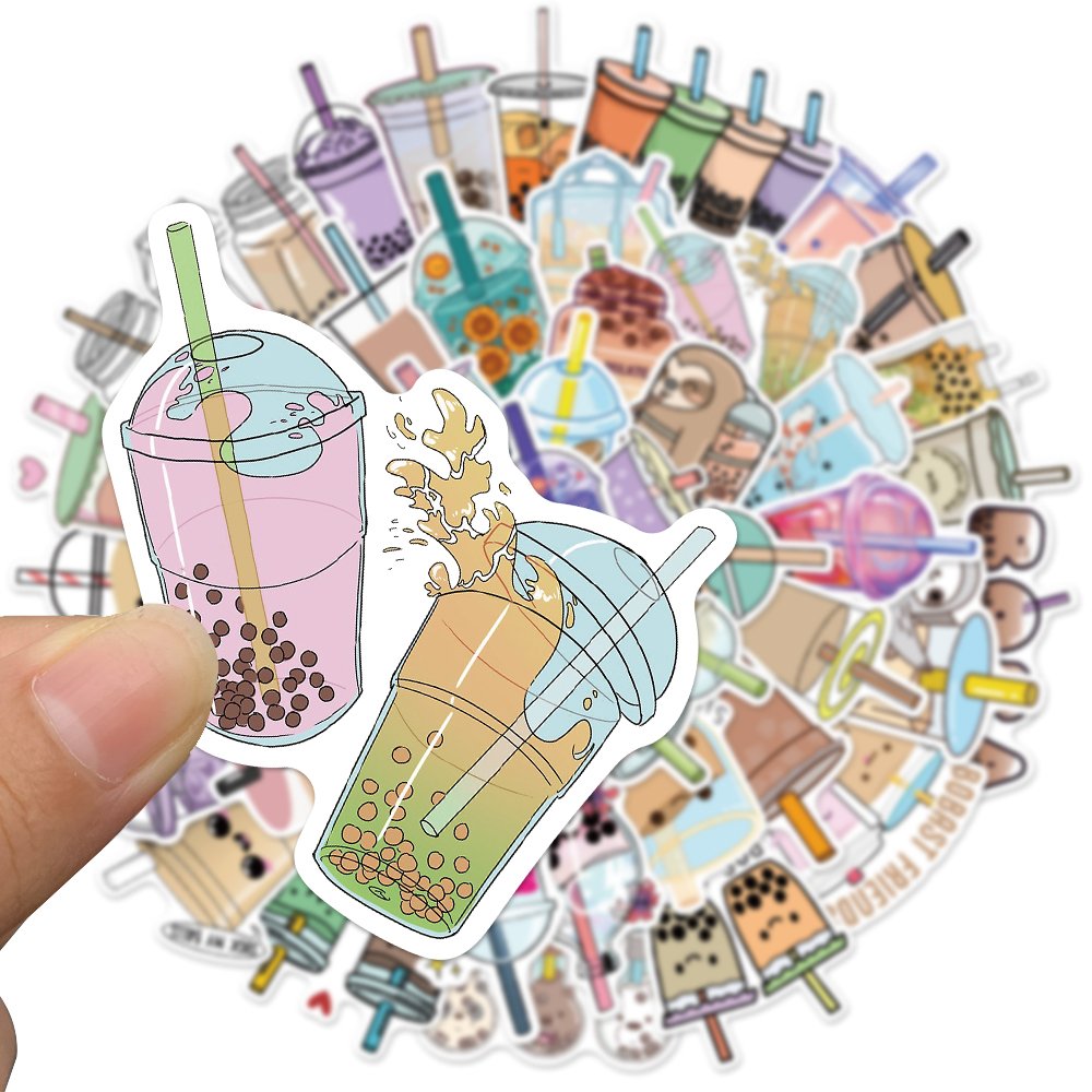 50pcs Cute Cartoon Pearl Milk Tea Graffiti Decals Diy Girl Diary Stationery Luggage Laptop Decoration Waterproof Custom Stickers
