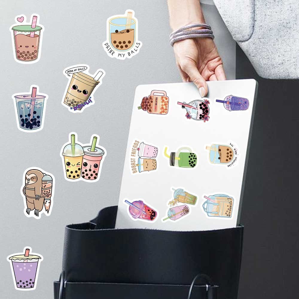 50pcs Cute Cartoon Pearl Milk Tea Graffiti Decals Diy Girl Diary Stationery Luggage Laptop Decoration Waterproof Custom Stickers
