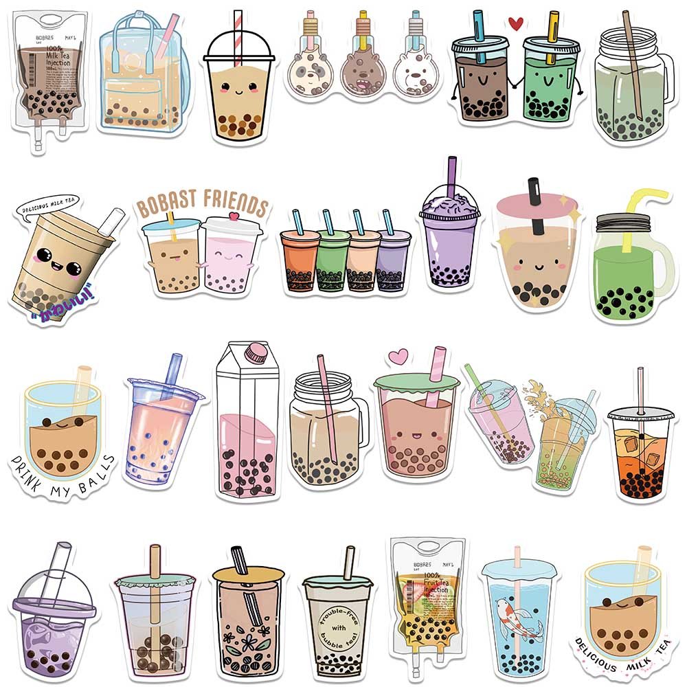 50pcs Cute Cartoon Pearl Milk Tea Graffiti Decals Diy Girl Diary Stationery Luggage Laptop Decoration Waterproof Custom Stickers
