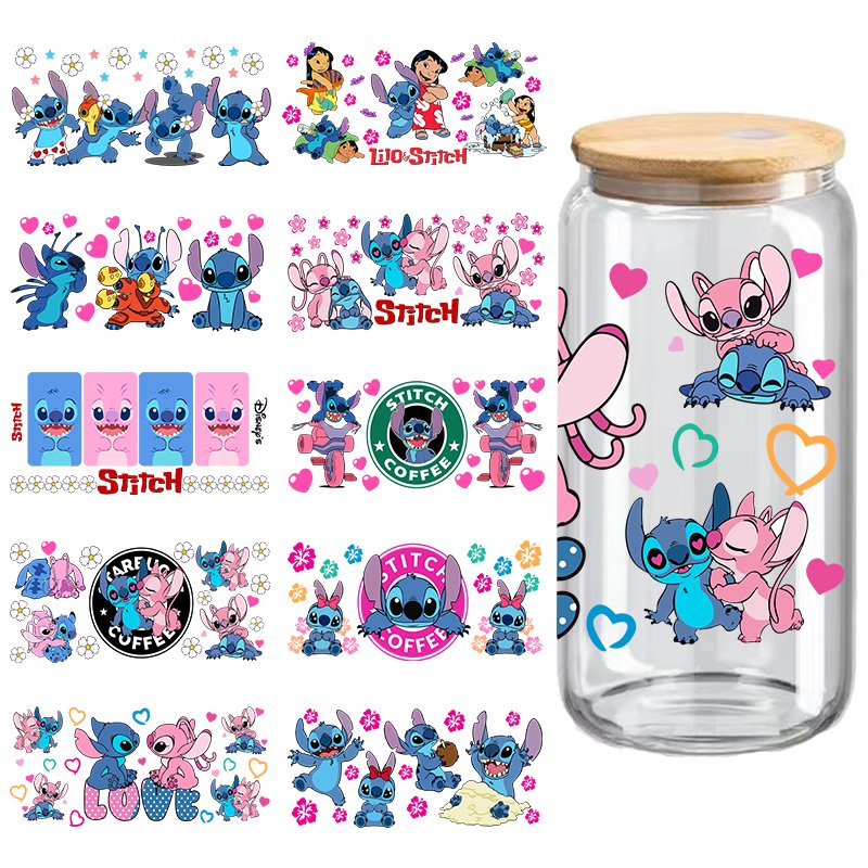 LILO and stitch UV DTF transfer sticker sticker with Libbey cold cup mug, tumbler waterproof DIY logo