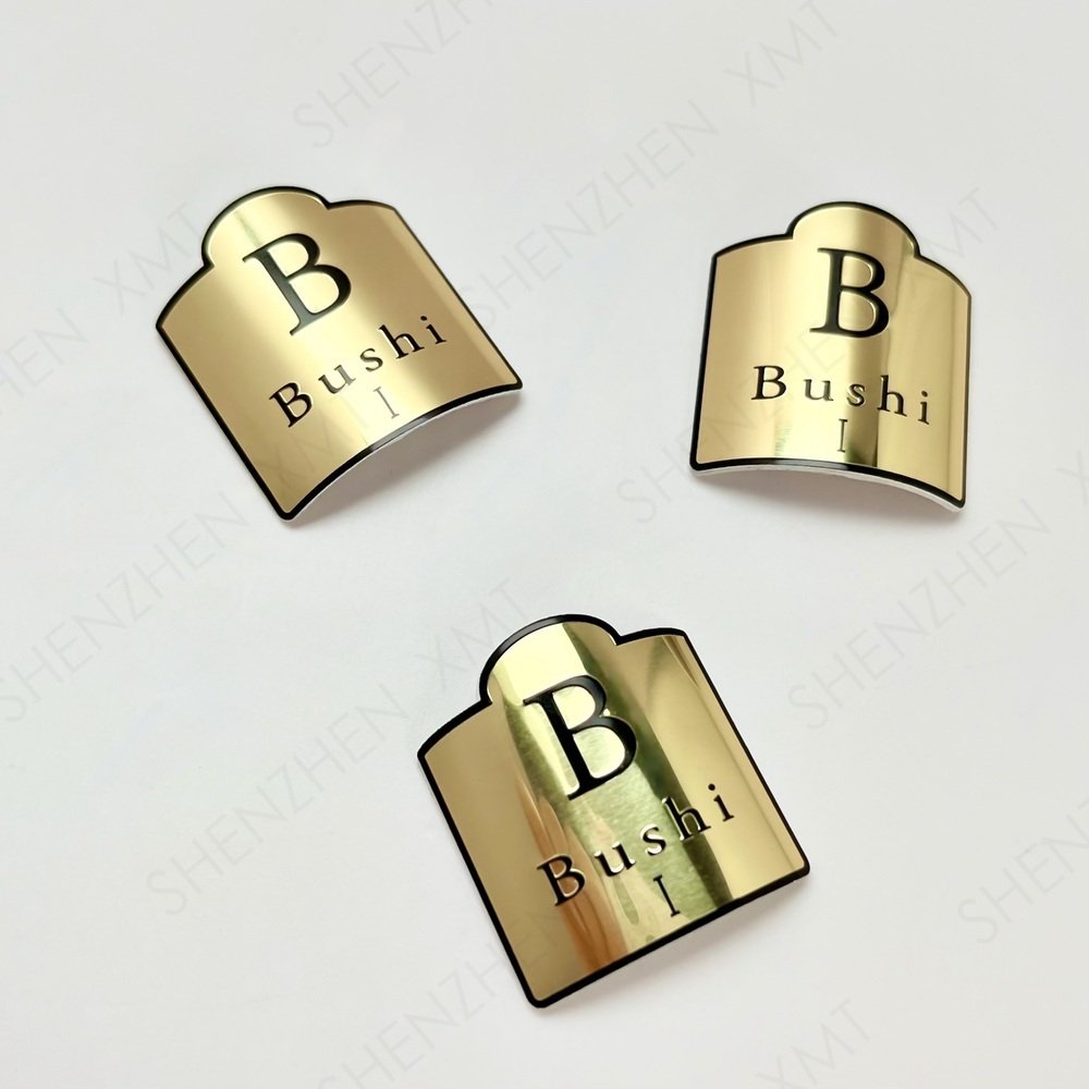 Custom Metal Brand 3d Logo Transcripts Sticker Label Engraved Gold Adhesive Metal Label Sticker