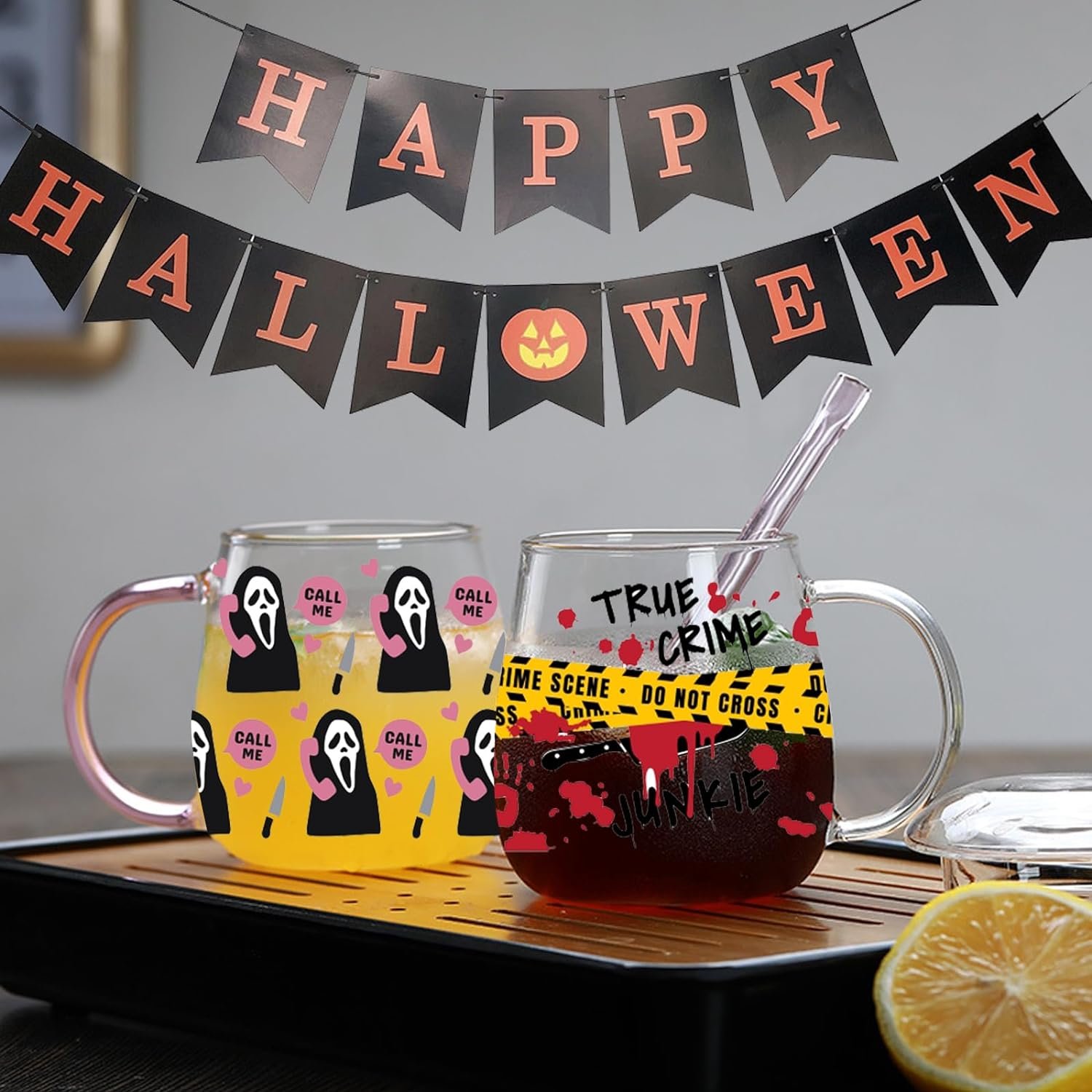 Halloween UV DTF Cup Wrap Transfer for Glass Cartoon Horror Theme Cup Wrap Transfer Sticker for 16OZ Glass Cups DIY Crafts DIY