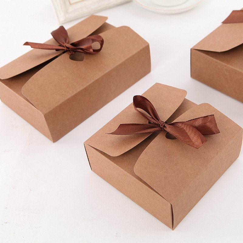 Custom Printing Kraft Candy Box Paper Gift Box Cookie Baked Food Packaging Boxes With Ribbon