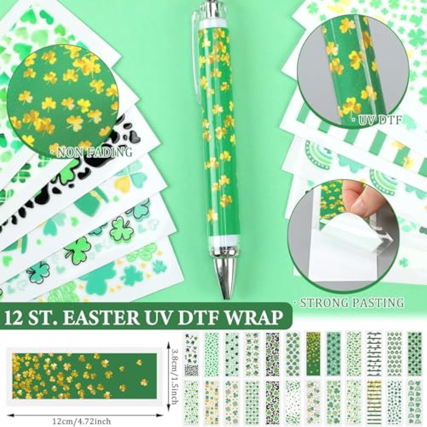 St. Patrick's Day UV Dtf Pen Wrap Transfer Sticker for Pen Irish Day Shamrocks Rub on Transfer for DIY Pen Festival Gifts