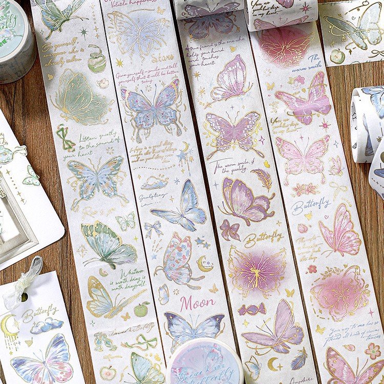 1 roll of tape Colorful Dream Butterfly Series Teenage Retro Butterfly Handbook Collage Decoration Material Stickers