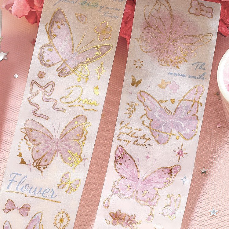 1 roll of tape Colorful Dream Butterfly Series Teenage Retro Butterfly Handbook Collage Decoration Material Stickers