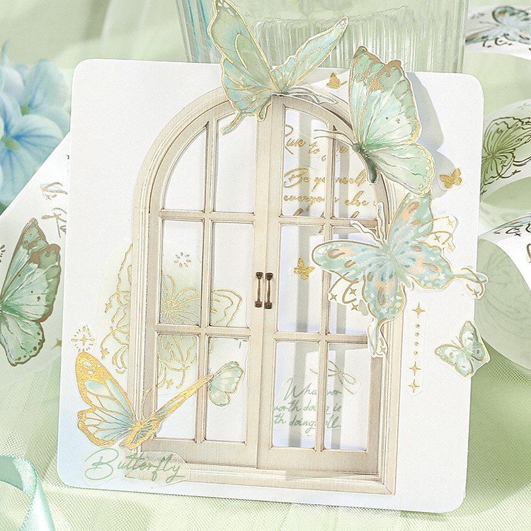 1 roll of tape Colorful Dream Butterfly Series Teenage Retro Butterfly Handbook Collage Decoration Material Stickers