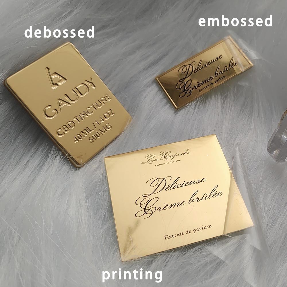 Hot Selling Custom OEM Design Embossed Metal printing Logo Aluminum Label Adhesive Perfume Metallic Stickers