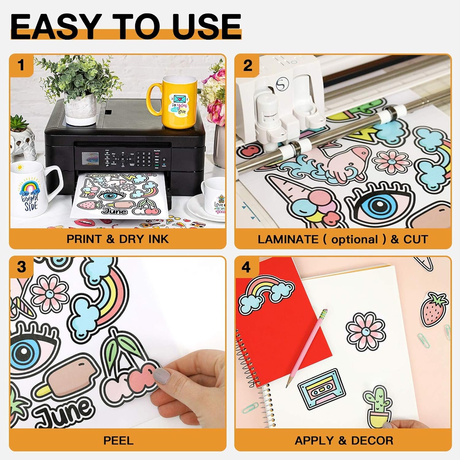 20 Sheet A4 Glossy White Printable Vinyl Sticker Paper for Inkjet Printer Waterproof Self-Adhesive Dries Quickly