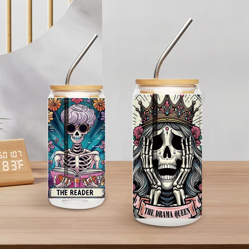 Uv Dtf Cup Wraps 16oz Halloween Theme Decals Skull Transfer Stickers For Glass Cups Tumblers