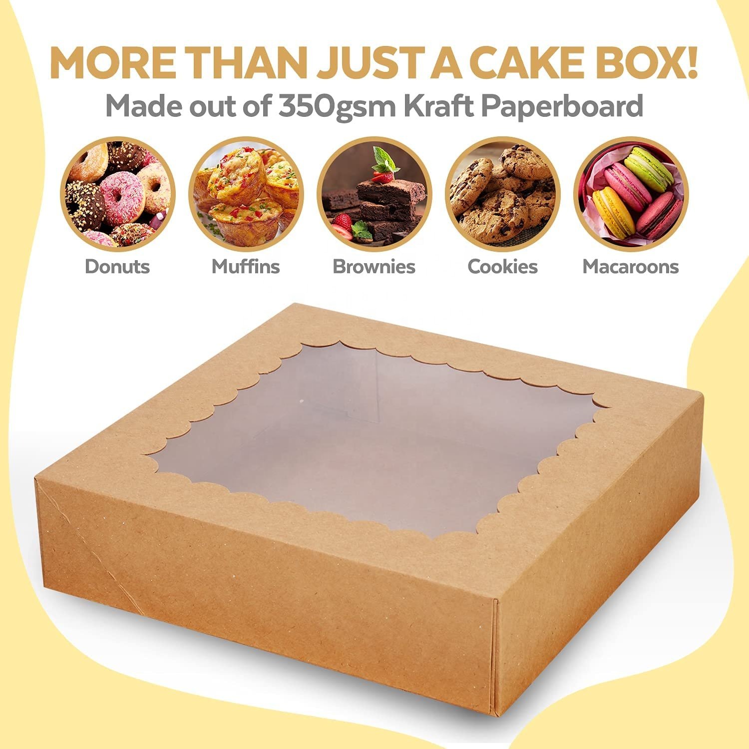 Cake Boxes 12 inch with Trays and Stickers, (12-Pack) 12x12x3" Bakery Box with Window for Pastries. Cupcakes, Cookies, Donuts