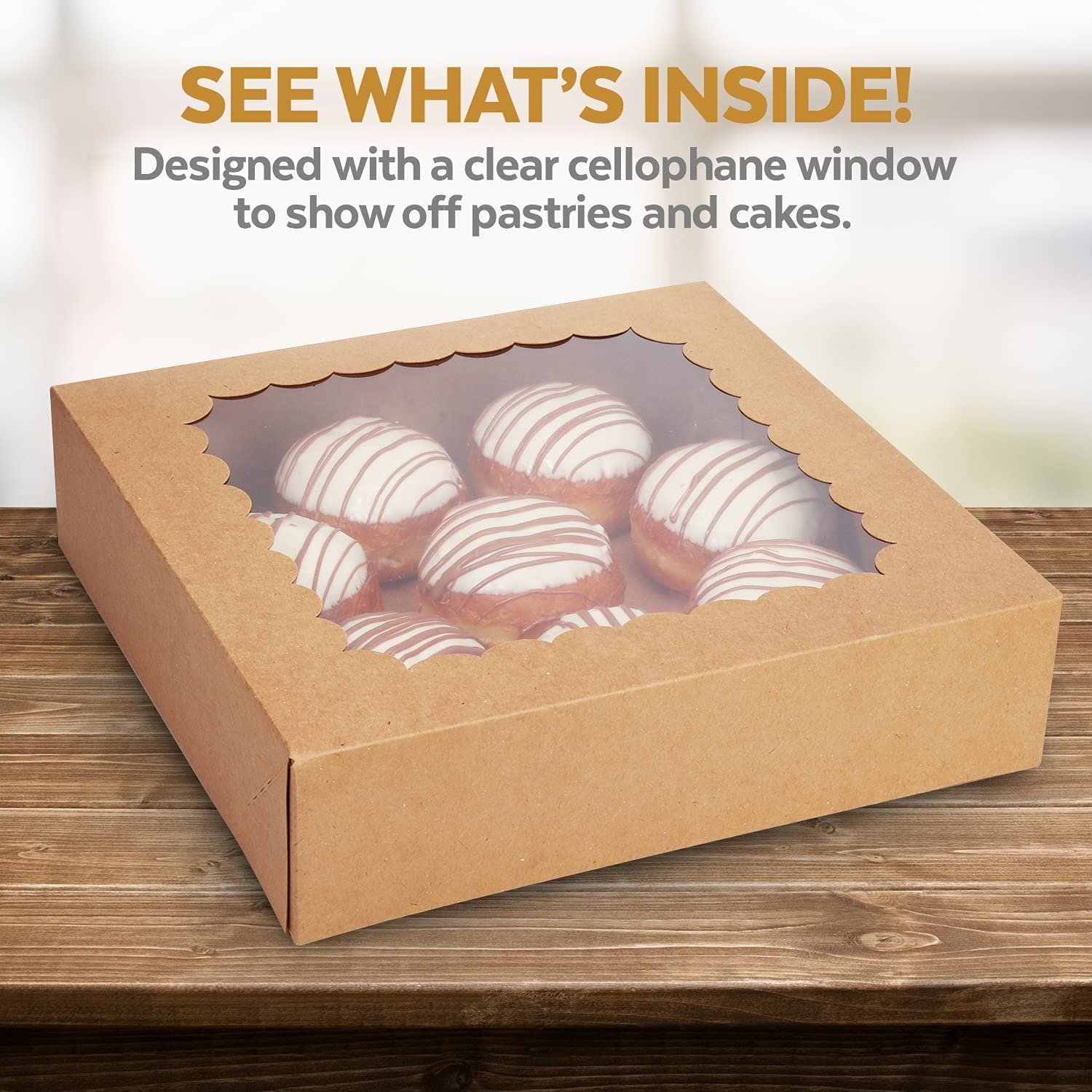 Cake Boxes 12 inch with Trays and Stickers, (12-Pack) 12x12x3" Bakery Box with Window for Pastries. Cupcakes, Cookies, Donuts