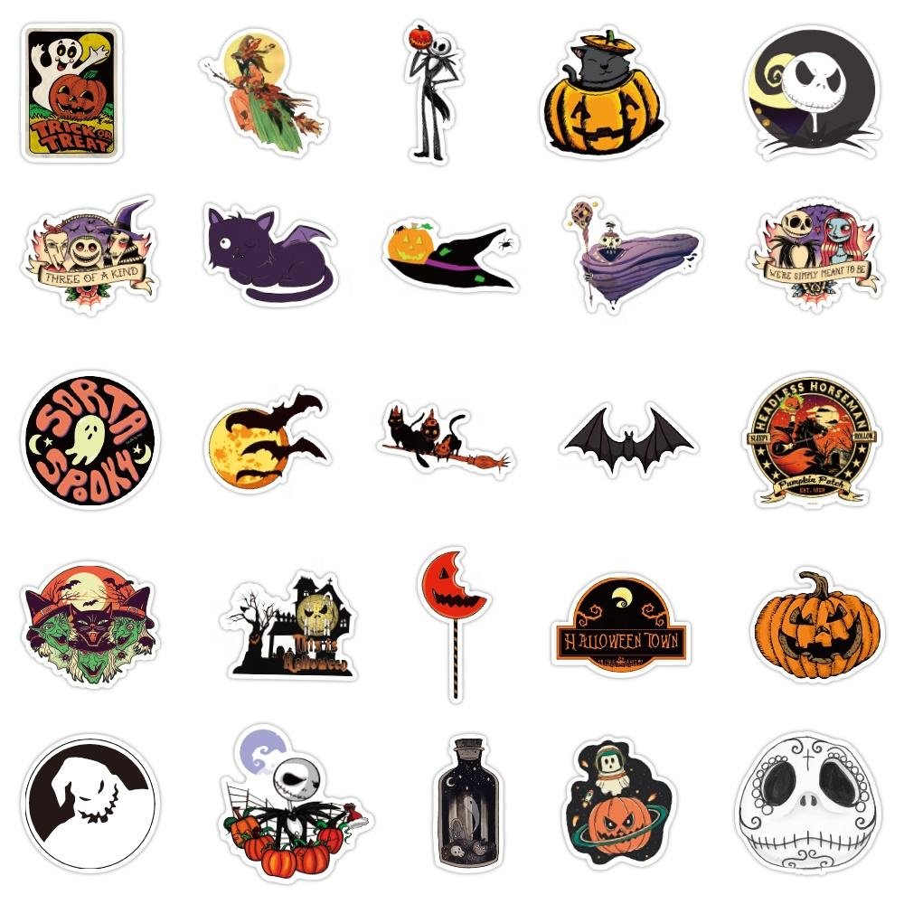 50Pcs Cartoon Movie The Nightmare Before Halloween Decor Stickers For Gift Bottle Laptop Halloween Horror Ghost Stickers