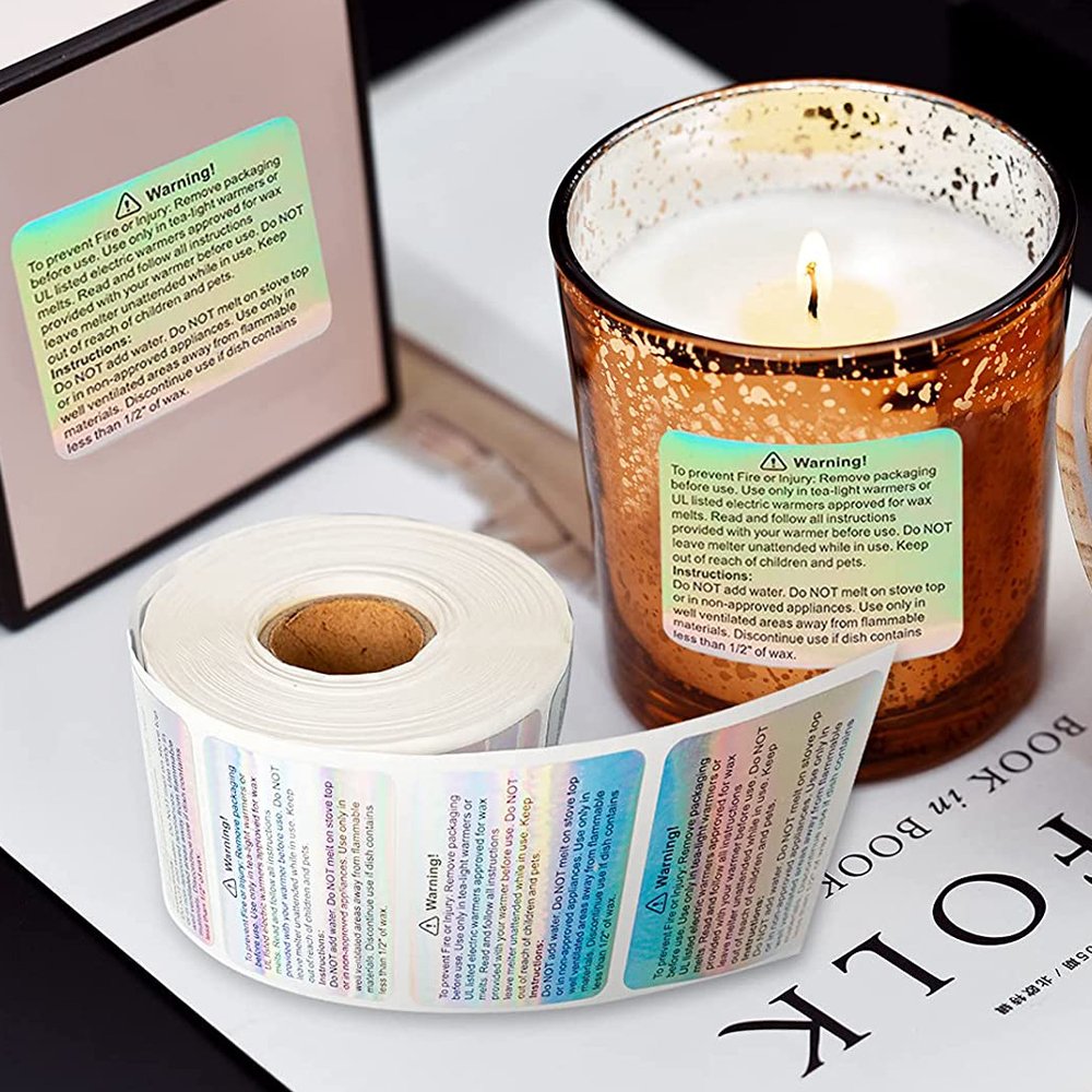 Custom Printed High Quality Self Adhesive Die Cut Roll Sheet Vinyl Waterproof Surface Glitter Holographic Sticker For Candle Jar