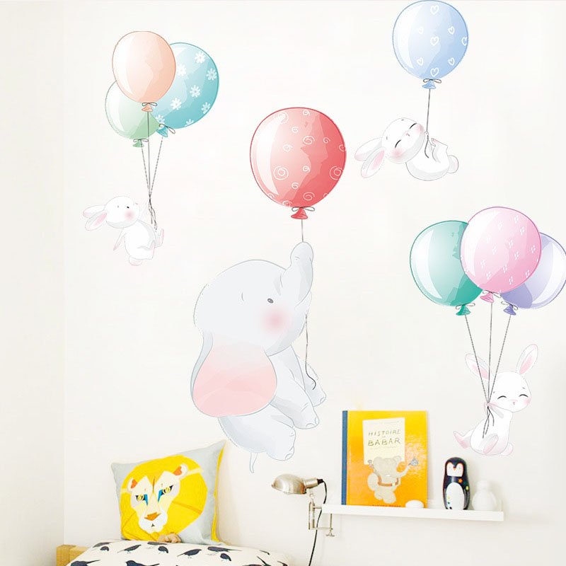 Cartoon animal cute elephant rabbit wall sticker for kids room baby nursery children wall decals