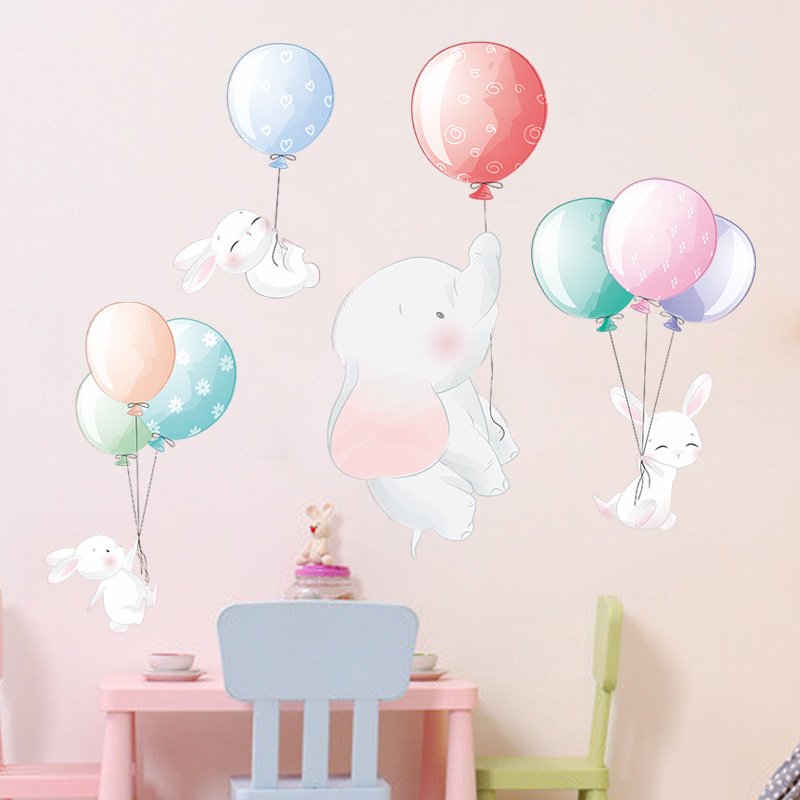 Cartoon animal cute elephant rabbit wall sticker for kids room baby nursery children wall decals