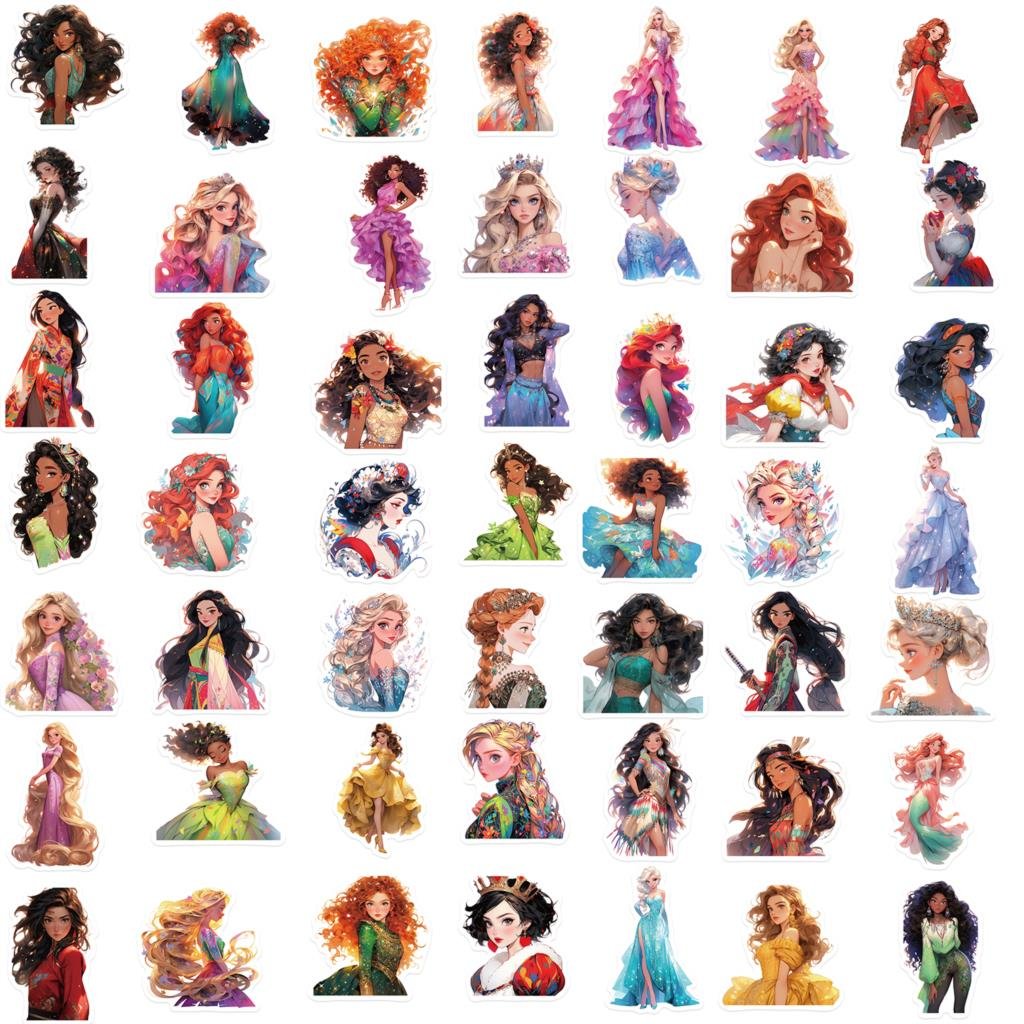 50pcs Cute Escaping Princess Stickers Waterproof Pvc Decals Luggage Laptop Computer Guitar Handcase Cartoon Children'sSticker