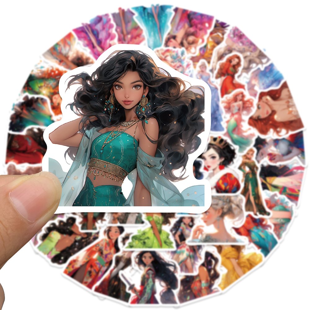 50pcs Cute Escaping Princess Stickers Waterproof Pvc Decals Luggage Laptop Computer Guitar Handcase Cartoon Children'sSticker