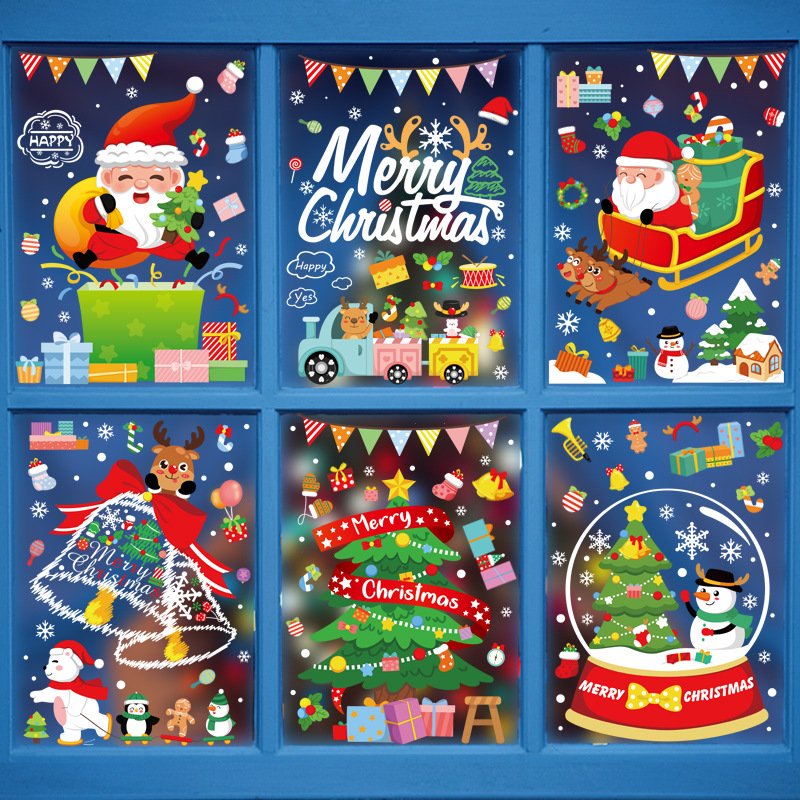 Christmas decorations snowman elk window stickers Merry Christmas electrostatic stickers shopping mall glass window arrangement