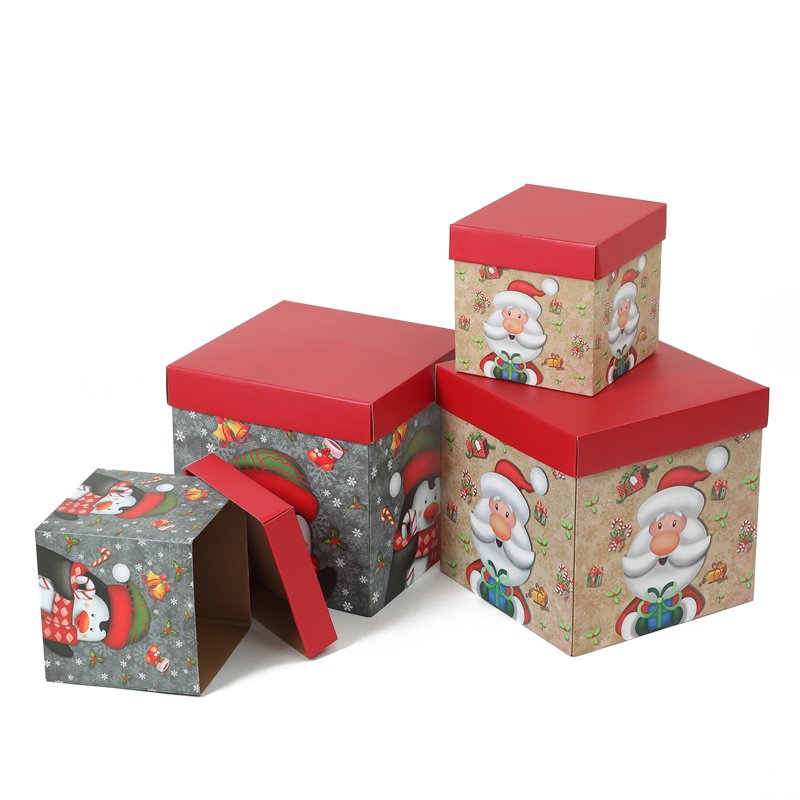 Custom gift box Christmas Decoration Gift Paper Packaging lid and base box with ribbon storage cardboard box