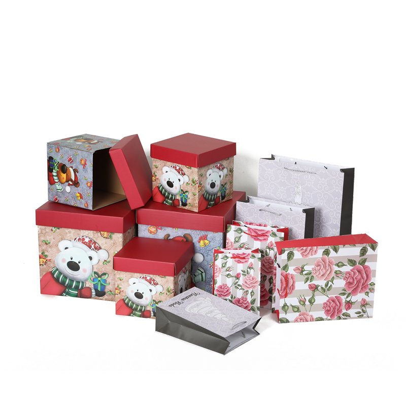Custom gift box Christmas Decoration Gift Paper Packaging lid and base box with ribbon storage cardboard box