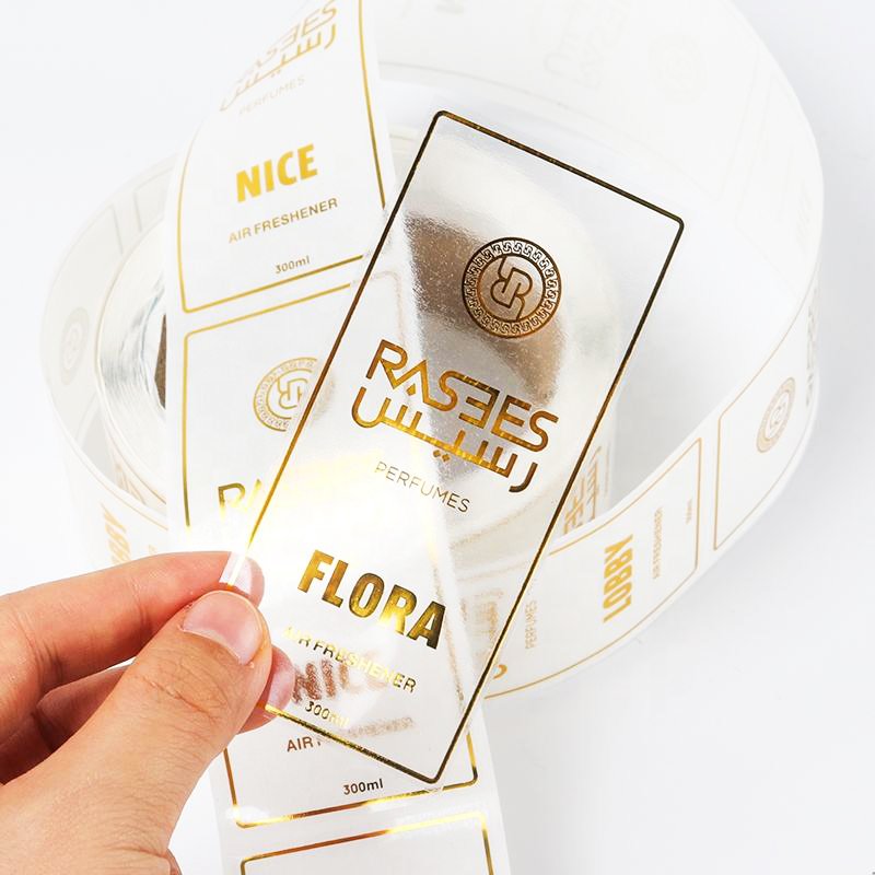 Custom Adhesive Logo Printing Round Rose Gold Waterproof Round Transparent UV Clear Gold Foil Roll Gloss Sticker Packaging Label