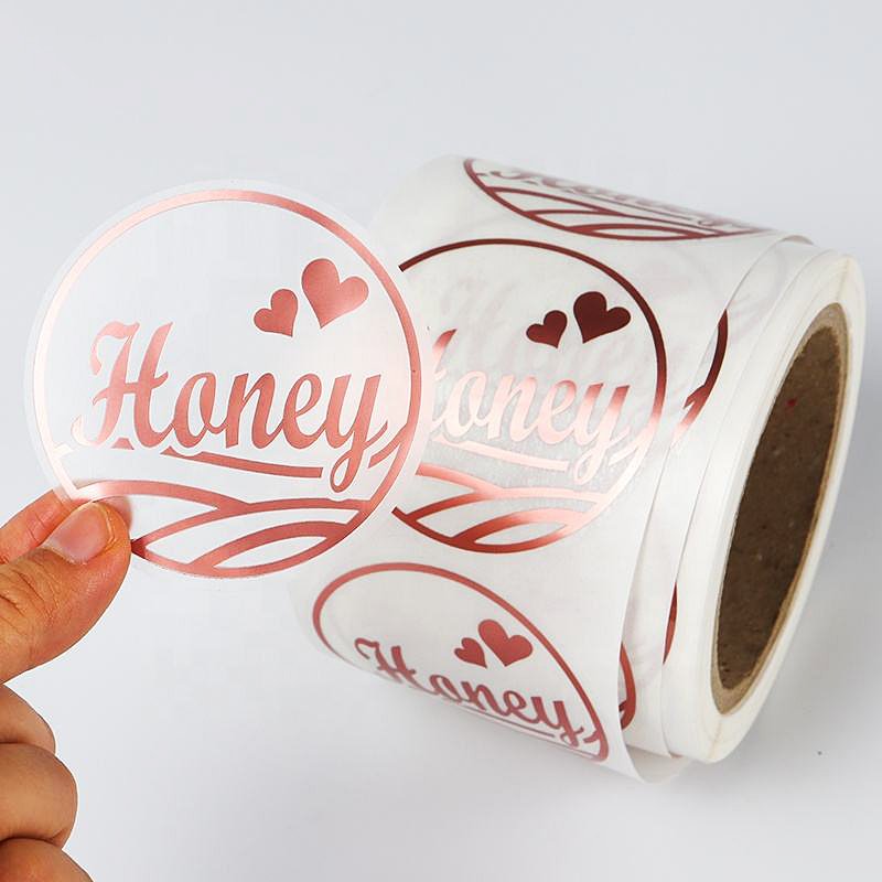 Custom Adhesive Logo Printing Round Rose Gold Waterproof Round Transparent UV Clear Gold Foil Roll Gloss Sticker Packaging Label