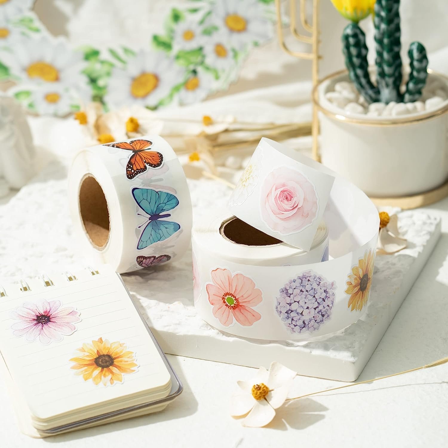Assorted Butterfly Flower Sticker Rolls Colorful Butterfly Decorative Flowers Cute Stickers Party Favor Decoration for Kids