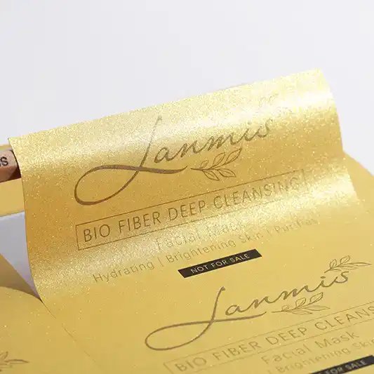 Pearlescent sticker gold clear business label affixed paper bag packaging custom print brand logo sticker