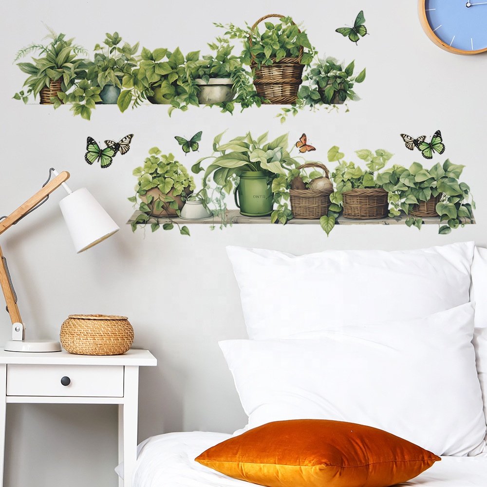High quality butterfly flower vase wall stickers flower decoration water proof stickers wall stickers for home decor