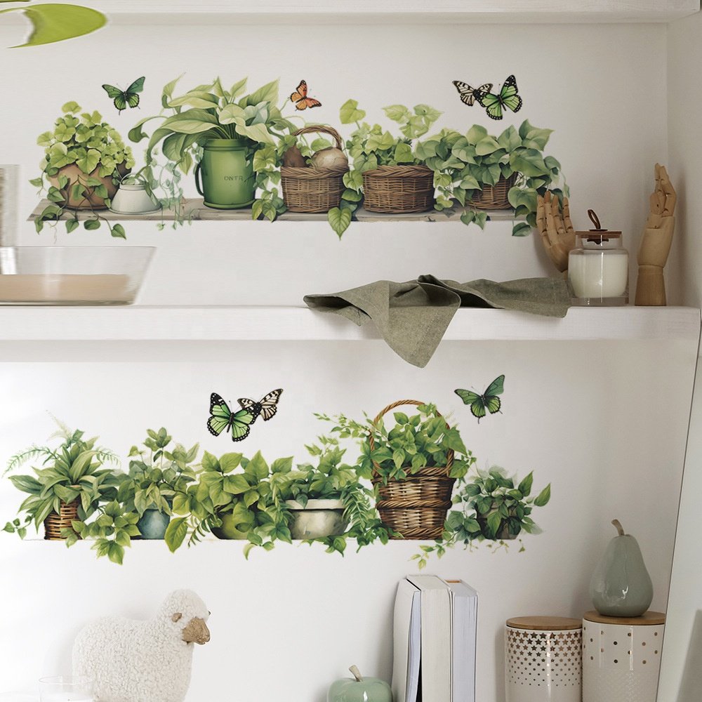 High quality butterfly flower vase wall stickers flower decoration water proof stickers wall stickers for home decor