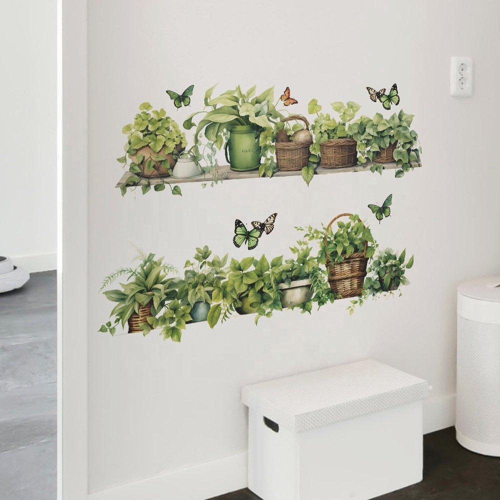 High quality butterfly flower vase wall stickers flower decoration water proof stickers wall stickers for home decor