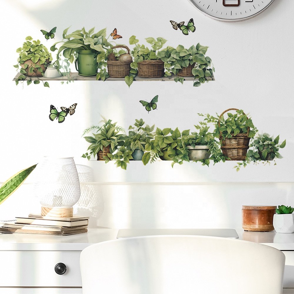 High quality butterfly flower vase wall stickers flower decoration water proof stickers wall stickers for home decor