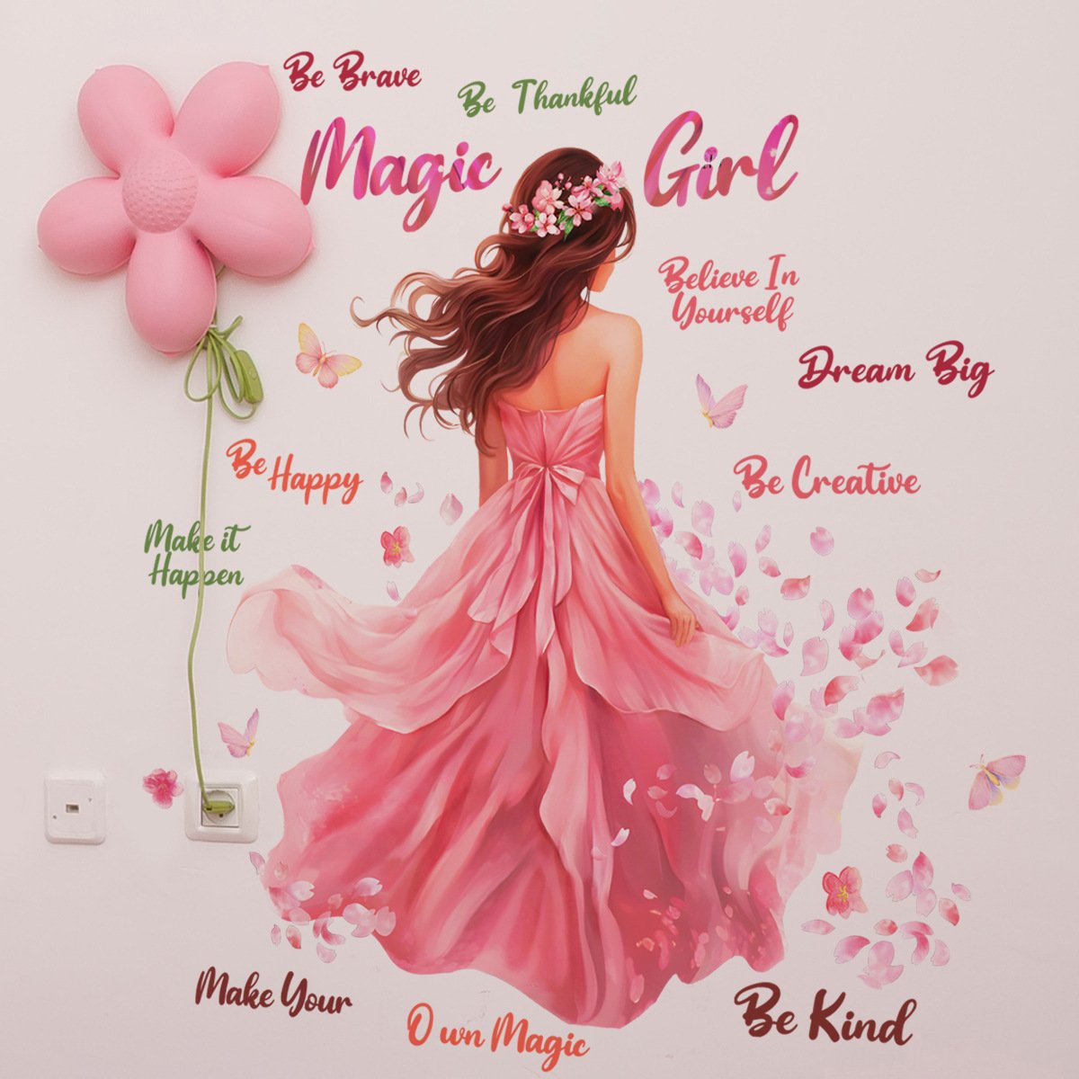 High quality girl back family motto butterfly wall decal water proof sticker self adhesive home decoration wall sticker