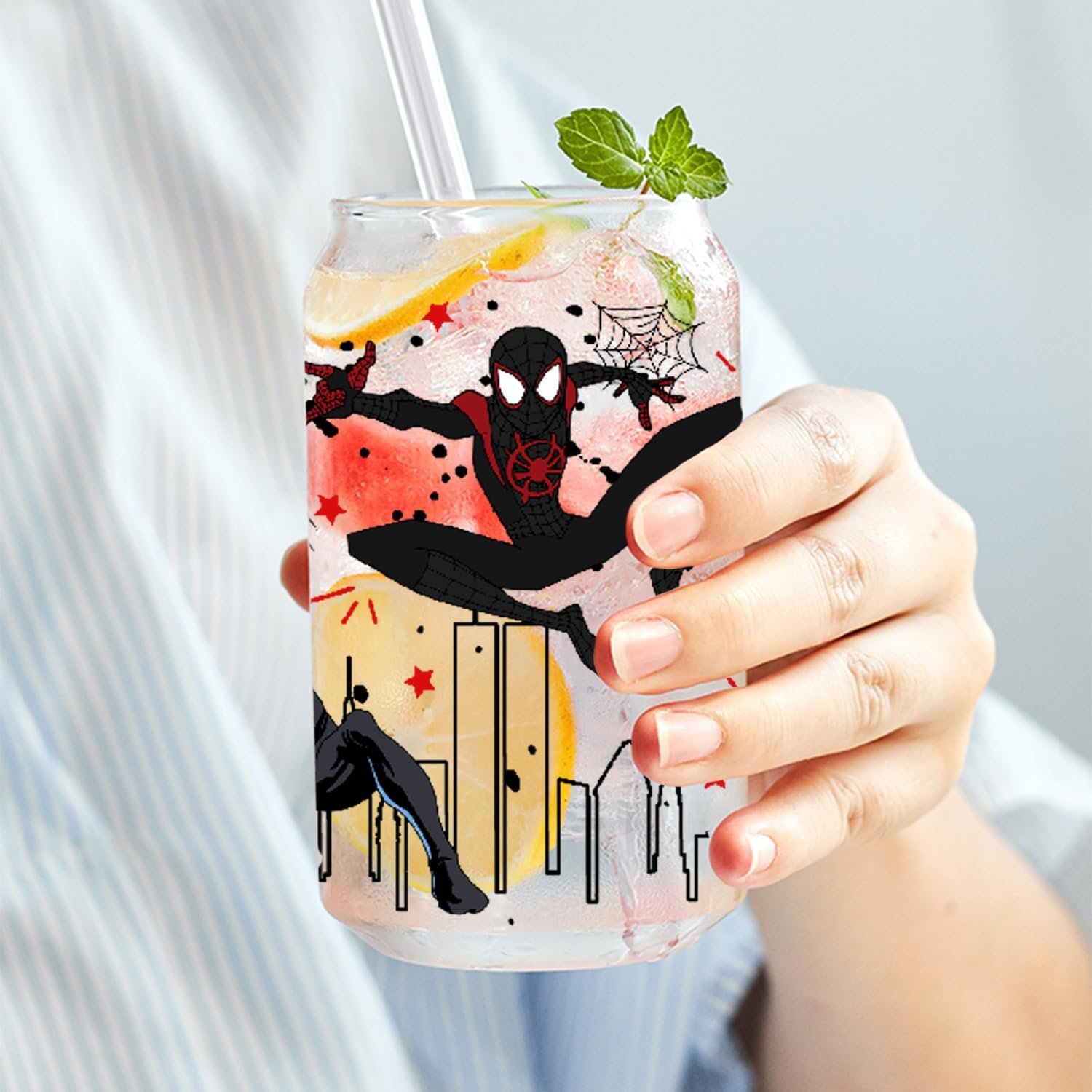 Avengers Spider-Man UV DTF Cup Wrap Transfer for Glass Cartoon Super Hero Cup Wrap Transfer Sticker for 16OZ Glass Cups DIY
