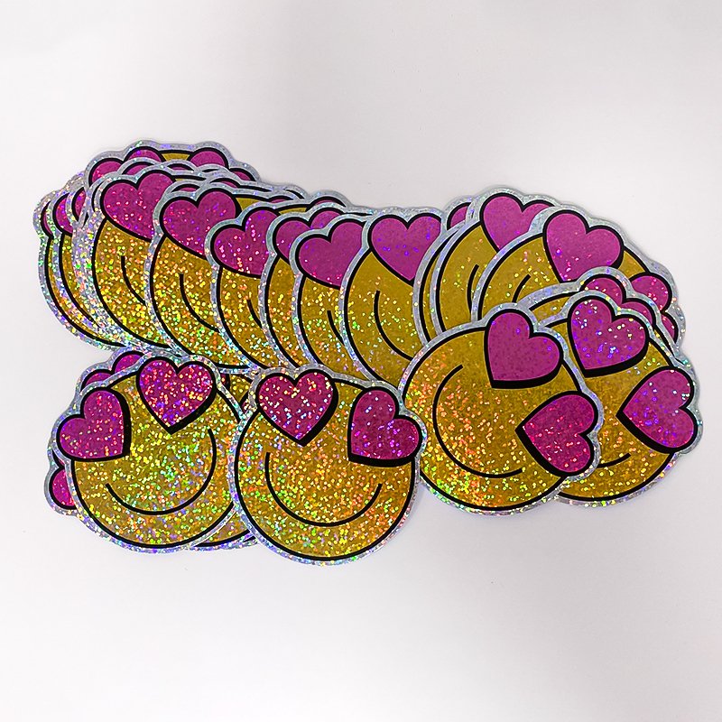 Custom Design Personalized Glitter Holographic Dot Logo Self Adhesive Waterproof PVC Vinyl Cartoon Die Cut Sticker