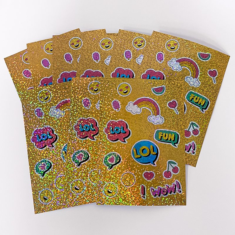 Custom Design Personalized Glitter Holographic Dot Logo Self Adhesive Waterproof PVC Vinyl Cartoon Die Cut Sticker
