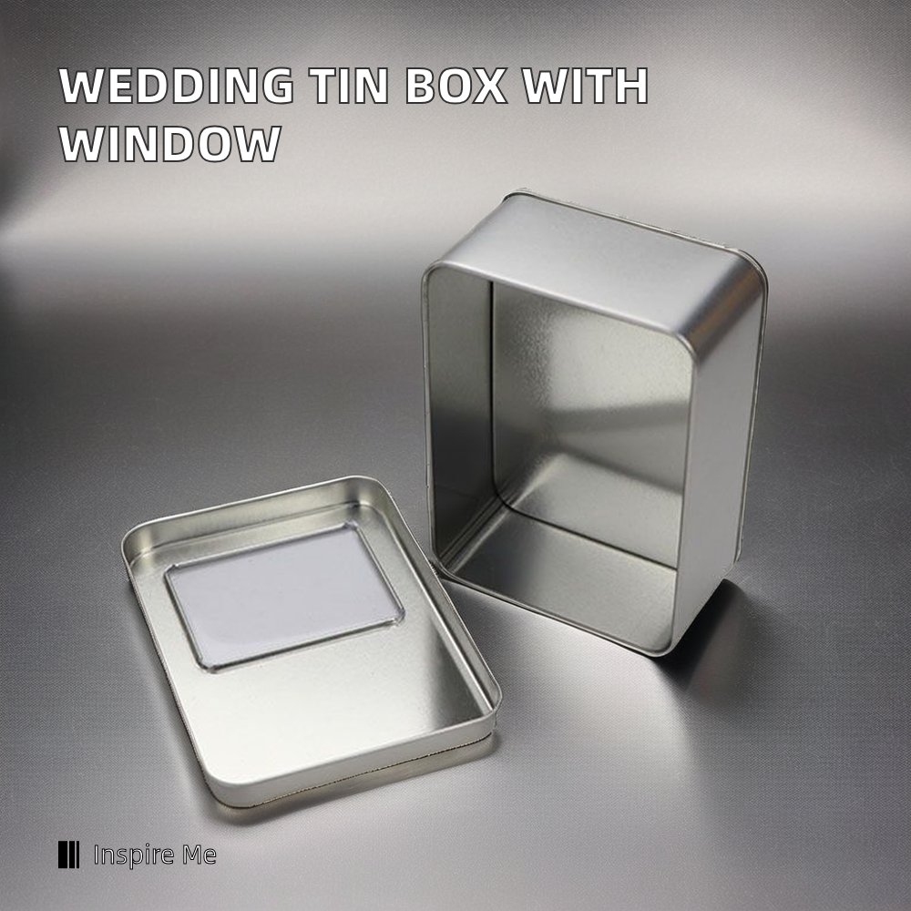 Wholesale Rectangle Rectangular Tinplate Cookies Tin Box with Window Recyclable for Wedding Stickers Crafts Perfume Storage