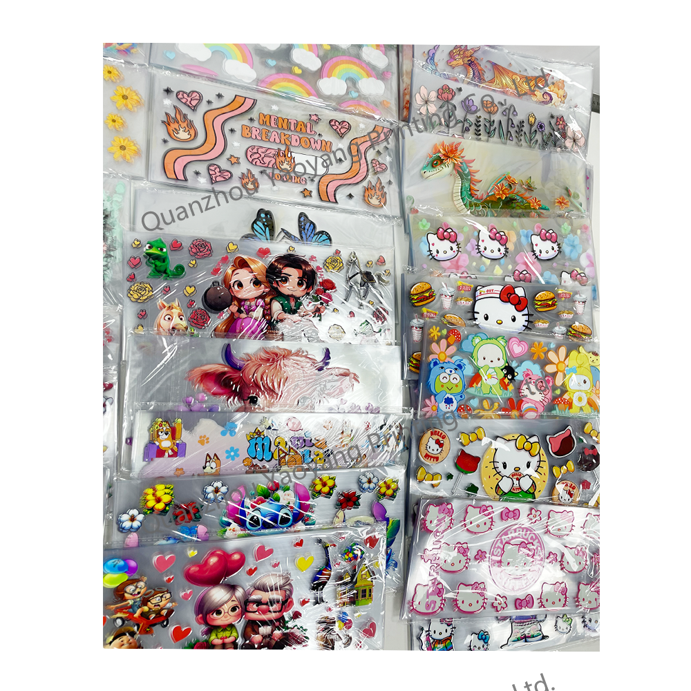 Wholesale Custom logo silicone Full Color anime water bottle print Transfers Decals Stickers UV DTF Cup Wraps