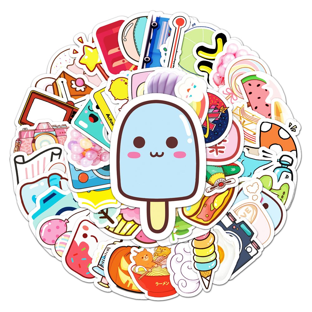 51pcs Creative INS Small Fresh Cartoon Sticker Decorative Laptop iPad Vinyl Waterproof Sticker