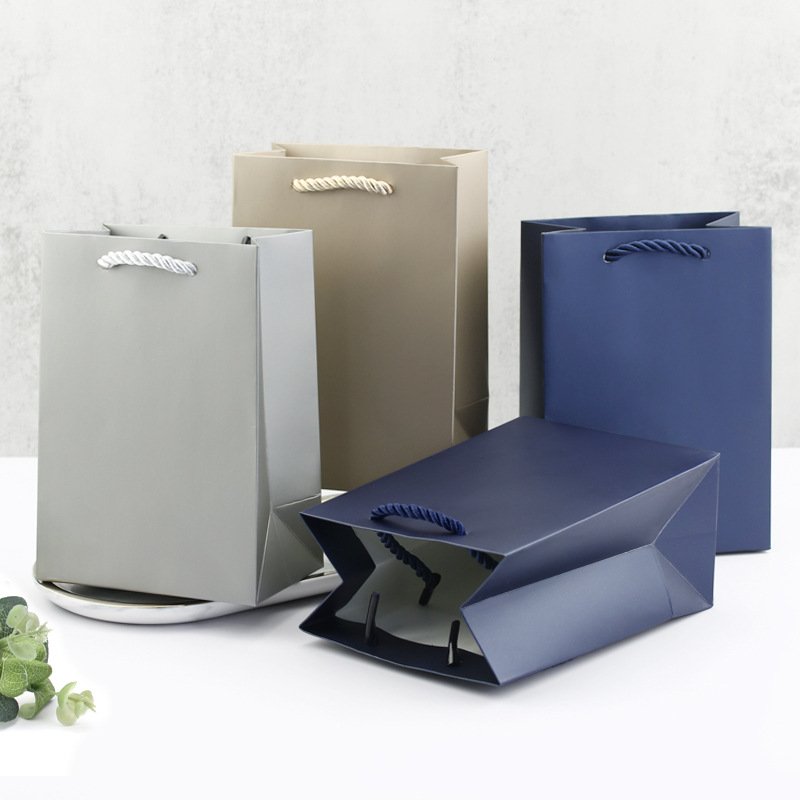 High-End Tote Bag Small Vertical Texture Portable Solid Color Jewelry Gift Paper Bag with Ribbon Handles