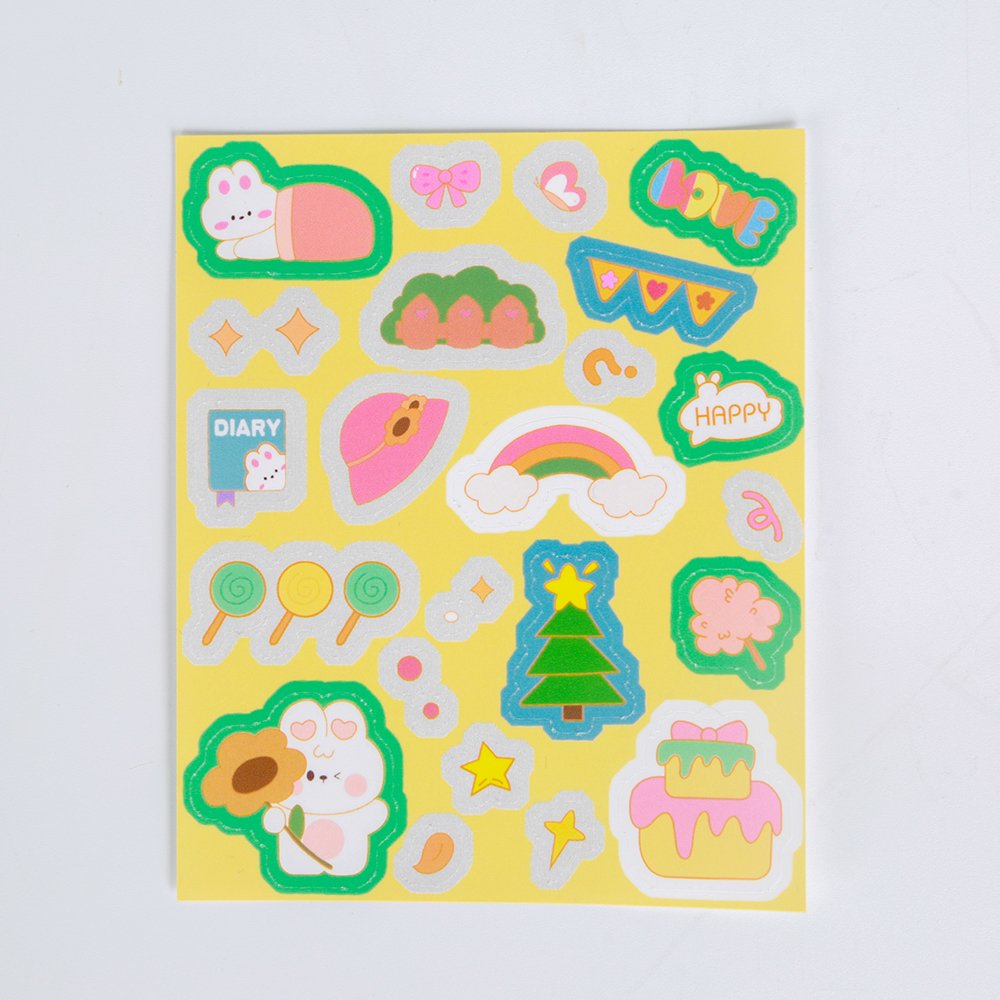 Custom Fancy Cartoon Decorative Self Adhesive Paper Stickers Sheets rabbit Cut Kids Sticker