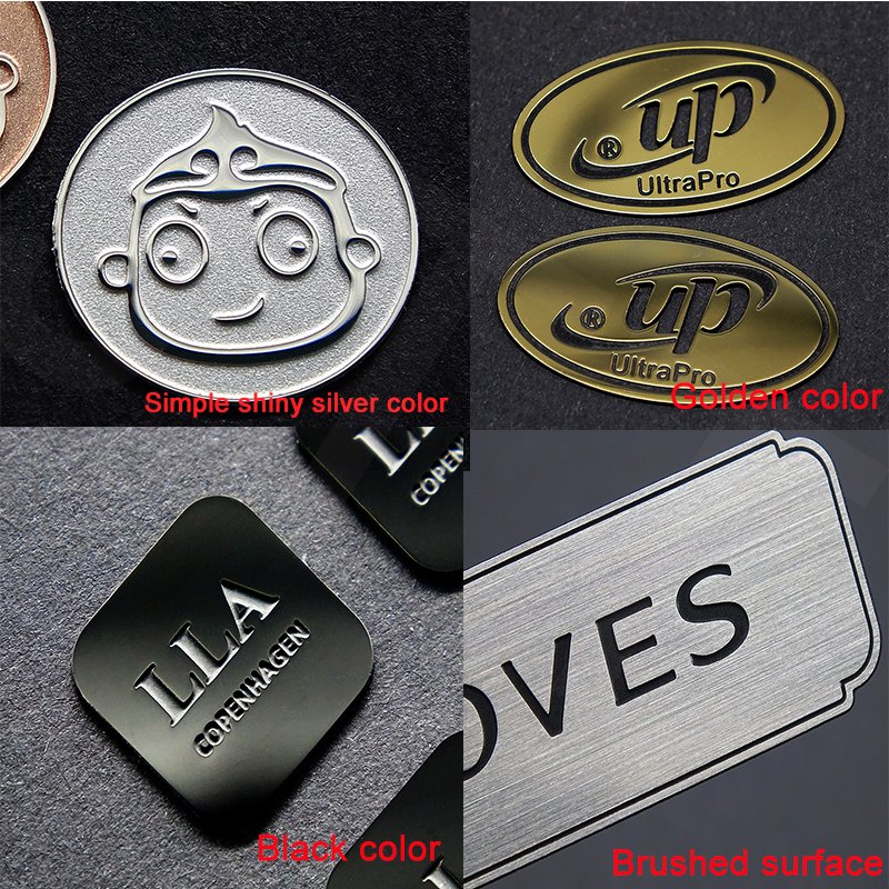 Wholesales Private Labels High Quality Etched Metal Packaging Labels Sticker Metal Steel LOGO Badges Adhesive label